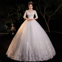 wedding dress v neck embroidery half sleeves elegant tulle floor length new lace up white plus size wedding gowns for women g177