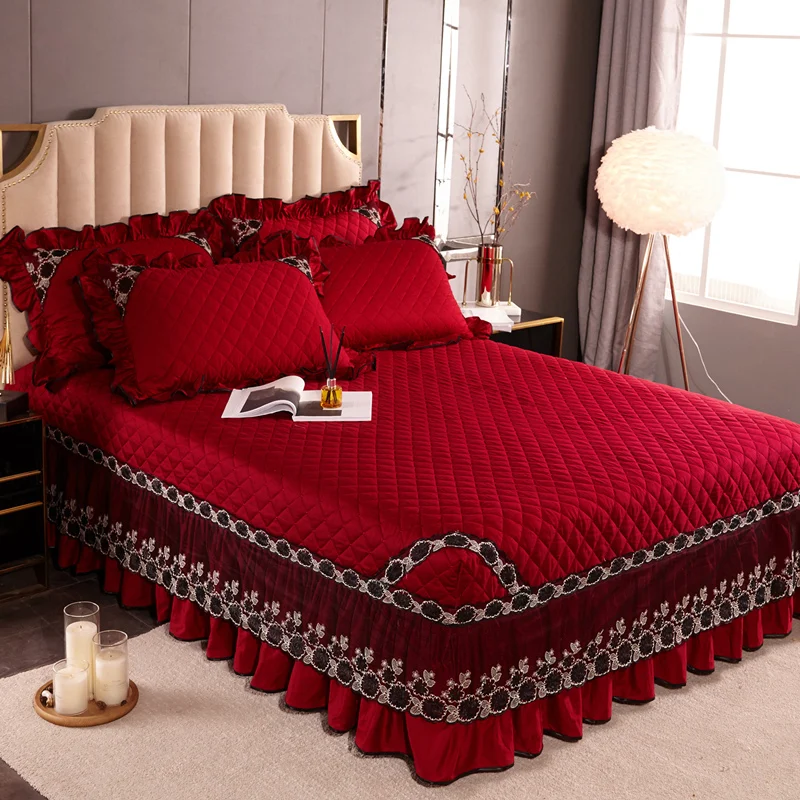 Цельная Стеганая юбка из твила и чистого хлопка 133*72 Черная кружевная кровать