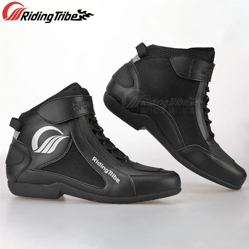 Мужские и женские ботинки для езды на мотоцикле из микрофибры кожаные дышащие