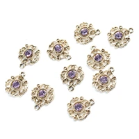 zinc based alloy charms hollow flower pendants gold color purple rhinestone 1715mm for diy necklace earring jewelry 10 pcs