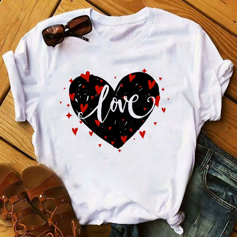 

Women Sweet Love Leopard Plaid Graphic Female Print Valentine's Day Top Clothes Lady Ladies Womens Tee T-Shirt T Shirt T-shirts