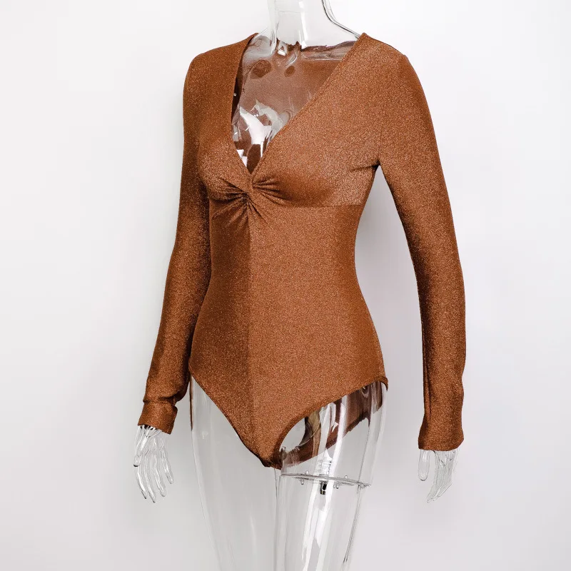 LVINMW однотонный облегающий боди с v образным вырезом длинным рукавом и рюшами