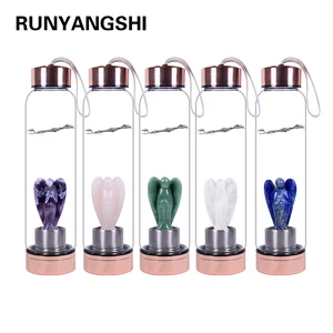 Runyangshi 1 шт. натуральный кварцевый драгоценный камень, Хрустальное стекло, эликсир, бутылка для воды, ручная резная 3-дюймовая чашка ангела, Хрустальная палочка