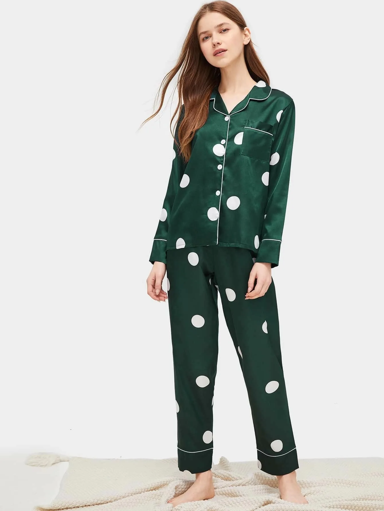 

Satin Silk Pajamas for Women's Set Pyjama Button Pigiama Donna Pjs Winter Mujer Pijama Sleepwear Nightwear 2Pcs ll-004