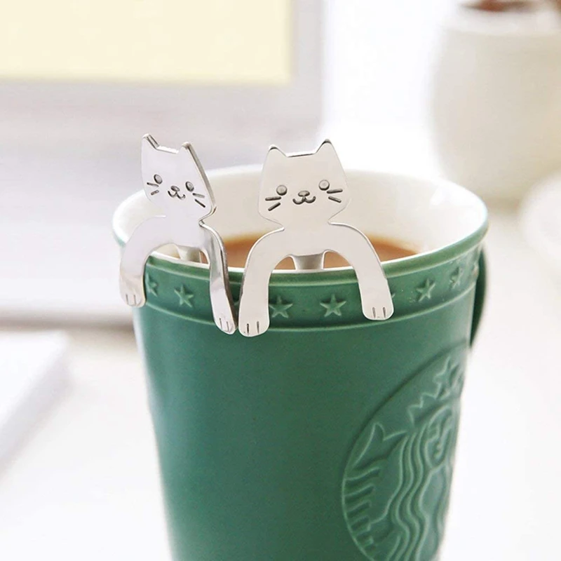 4 Pcs Coffee Spoon Stainless Steel Dog and 4Pcs Cat Dessert Drink Spoons Mixing Kitchen Supplies | Дом и сад