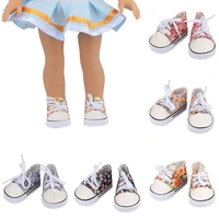 18 inch height girl doll shoes with flowers canvas lace up sneakers shoes for 43cm born baby doll clothes accessories