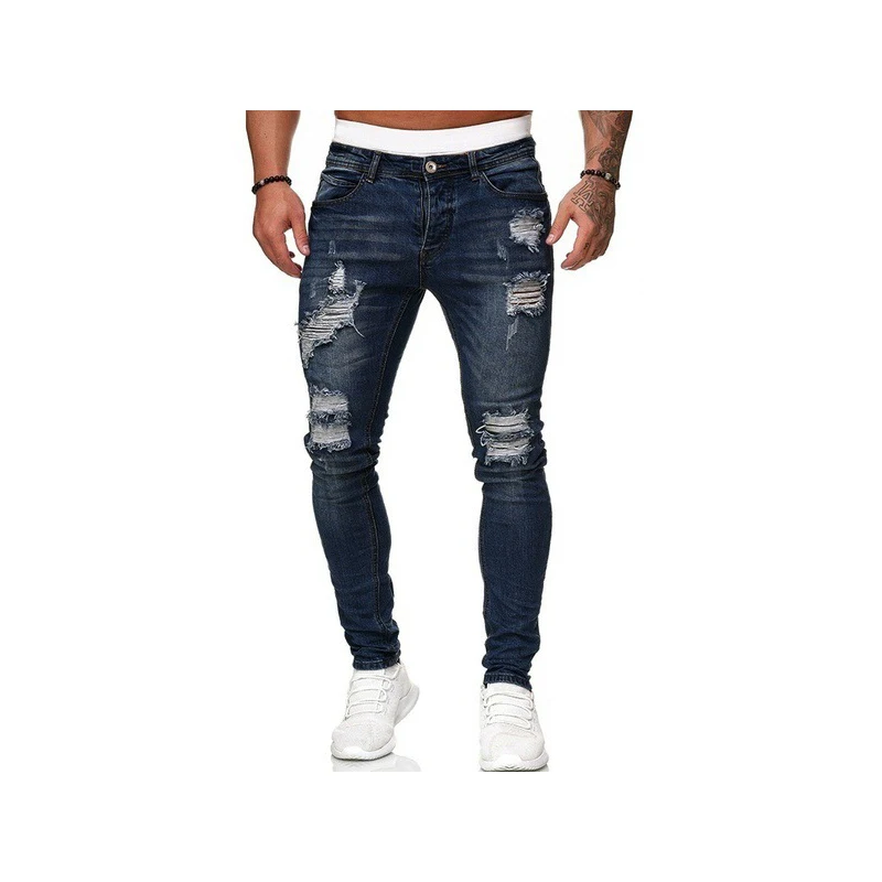 

Джинсы мужские рваные однотонные в уличном стиле, Модные Винтажные брюки из денима, повседневные узкие джинсовые штаны, хипстерская улична...