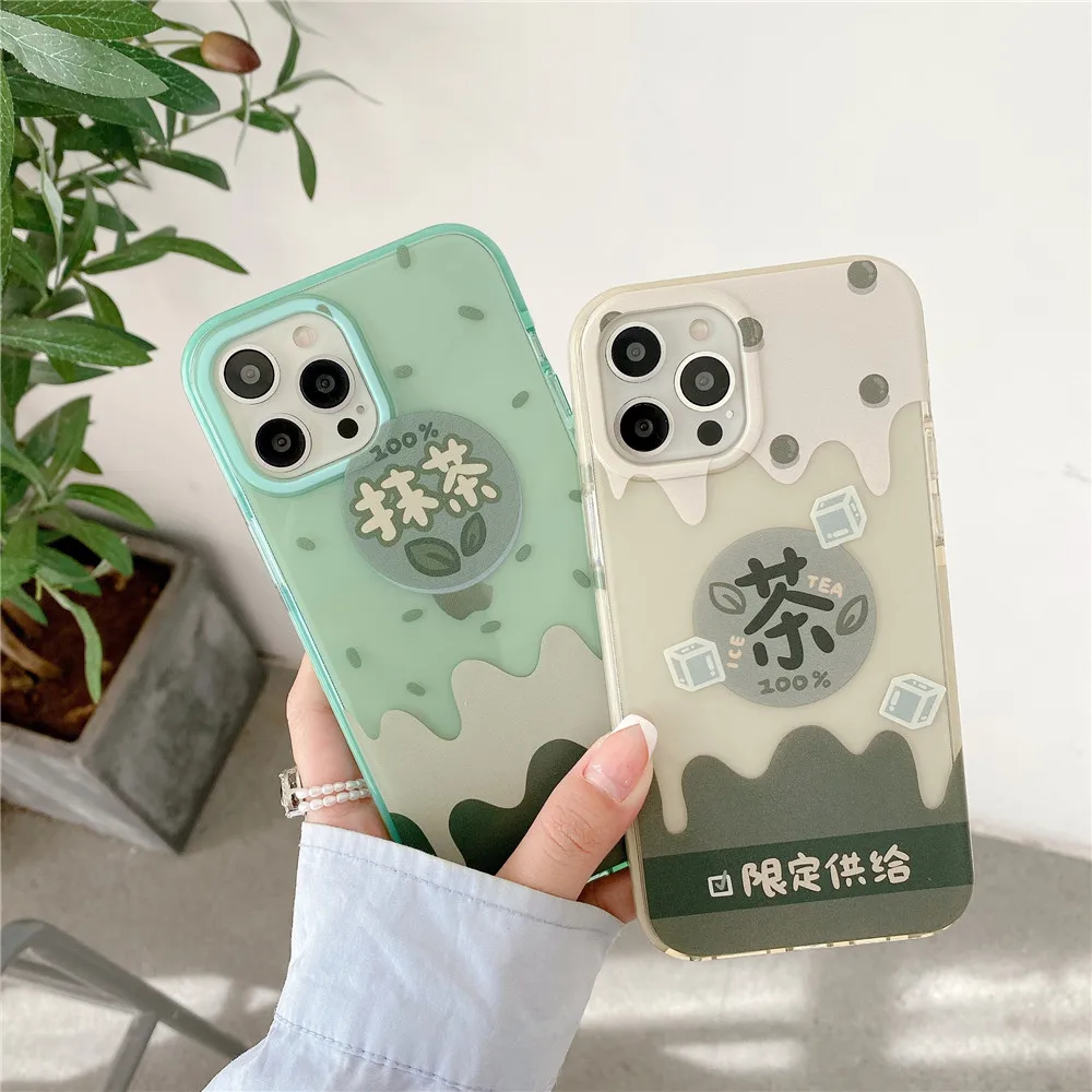 

Cartoon Matcha Pattern Phone Case For iPhone 12 11 PRO MAX XS X XR 7 8PLUS Green Transparent Silicone Fall-anti Protective Cover