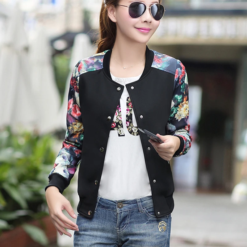 Куртка-бомбер женская с принтом Модная тонкая Базовая куртка длинным рукавом в