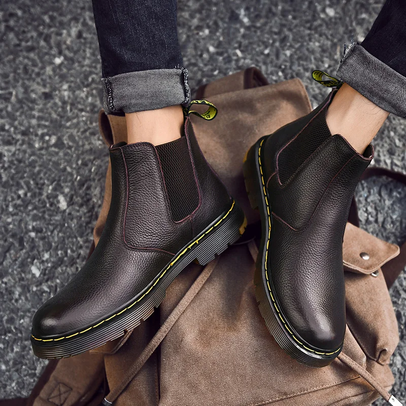 Мужские ботинки челси из натуральной кожи с высоким верхом модная зимняя теплая