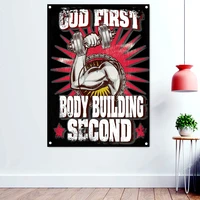 god first body building second gym workout inspirational poster wallpaper yoga fitness sports banner flag hanging paintings