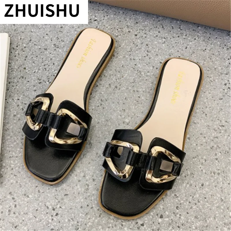 

2021 Women's Shoes Summer New Pu Leather Casual Flat Sandals Fashion Beach Open Toe Slippers Outdoor Low-heeled Light Sandals