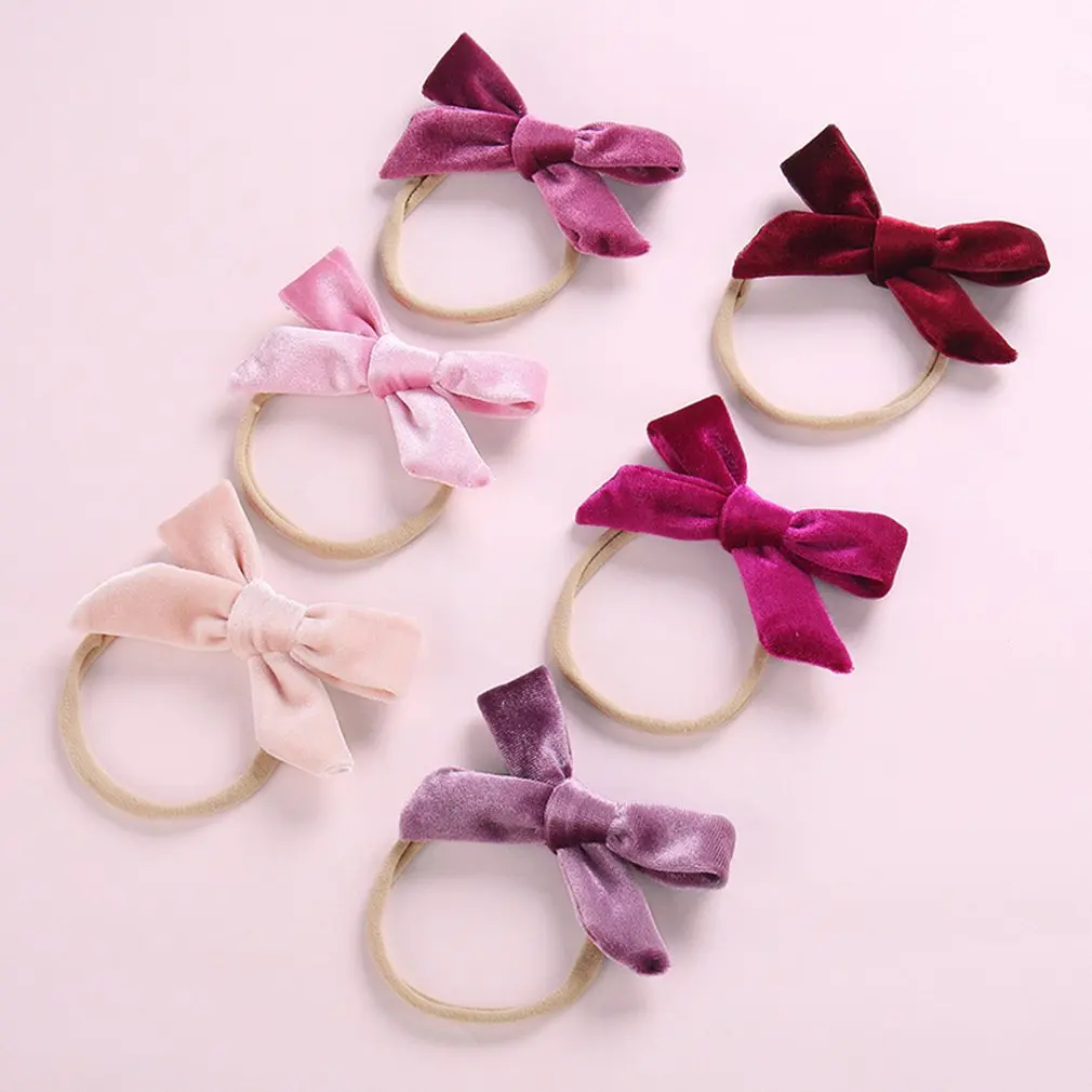 

1set Baby Girl Headband Velvet Newborn Bow Head Band Infant Thin Nylon Headbands Soft Hairband Random Color