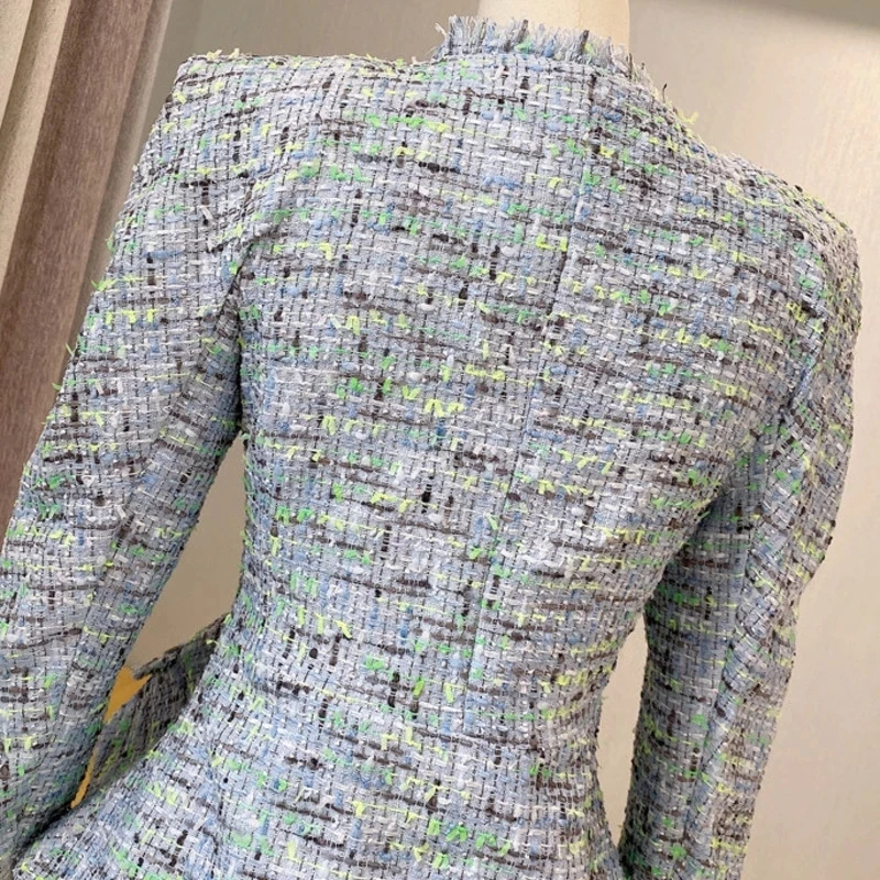 Осенняя мода 2020 шикарный дизайн подплечник цветок бутон подол Женский твидовый