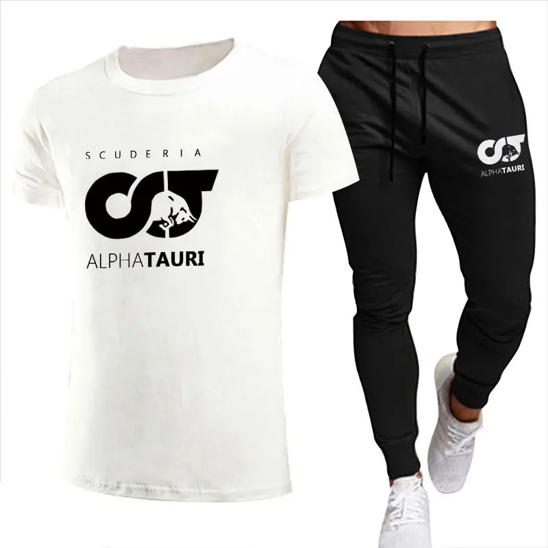

Summer Men Sets Brand Printed F1 Scuderia Alpha Tauri Pierre Gasly Racing Drive To Fashion Short Sleeve Cotton T-shirt+Trousers