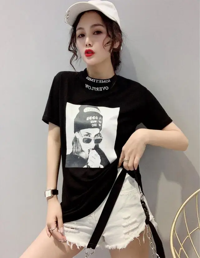 

ZNG 2019 New Summer Women Casual Loose T-shirt O-Neck Short-sleeved Printed Letter Top Me Tshirt Plus Size