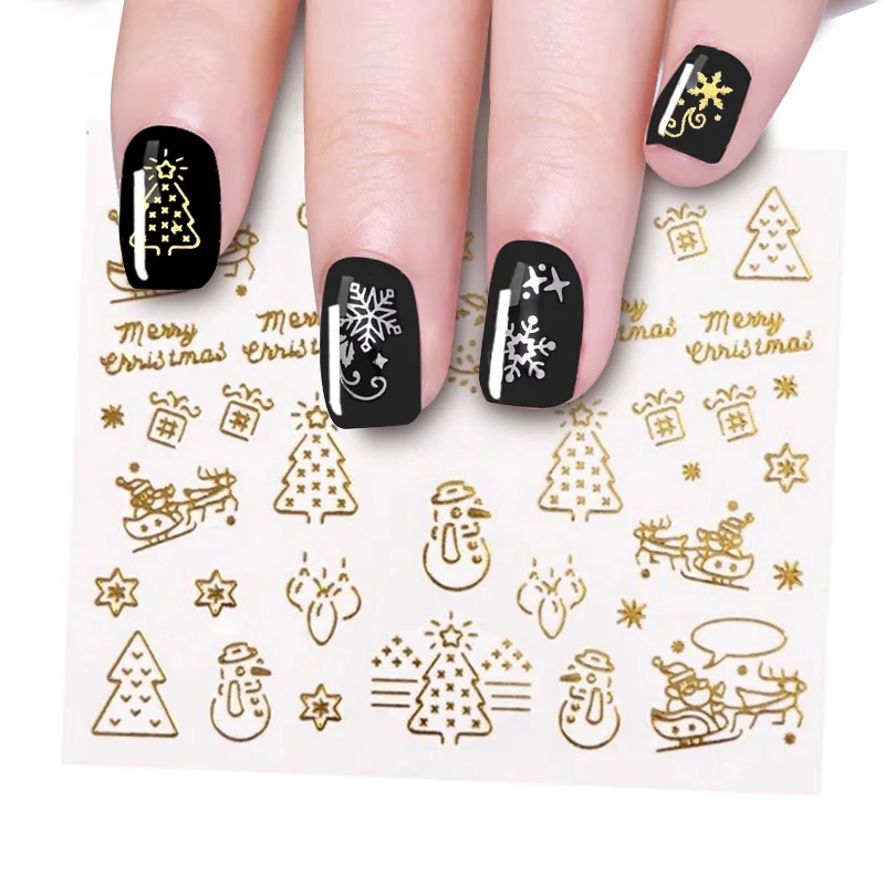 1 шт. Рождественский Золотой Серебряный ноготь Водные Наклейки зимние снежные