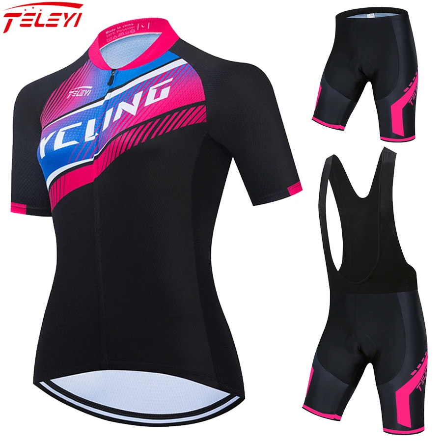 

TELEYI Women's Cycling Jersey Set Summer Anti-UV Cycling Bicycle Clothing Quick-Dry Mountain Female Bike Clothes Cycling Set