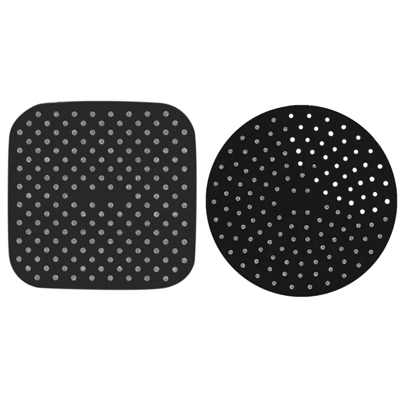 

2Pcs Reusable Air Fryer Liners-Non-Stick Silicone Air Fryer Basket Mats Air Fryer Black,8 Inch,Round & 7.5 Inch,Square