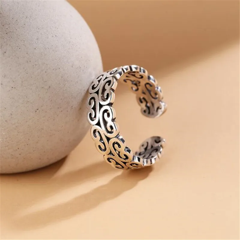 

Ethnic Fashion 925 Sterling Silver Rattan Pattern Open Rings For Women Lady Thai Silver Vintage Fine Jewelry Hot Sale Ring R043