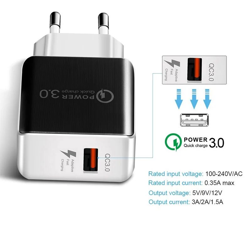 Зарядное устройство QC 3 0 быстрая зарядка USB для iphone 7 8 портативное зарядное