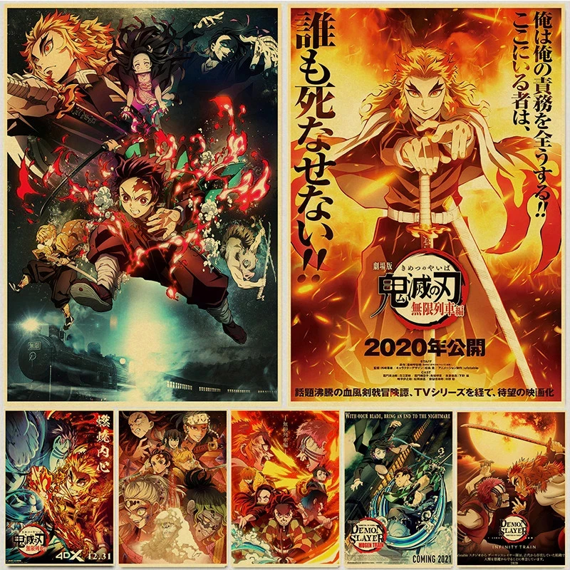 

Japanese Comic Movie Demon Slayer Mugen Train Anime Poster Kimetsu no Yaiba : Mugen Ressha-hen Art Painting Wall Art Stickers