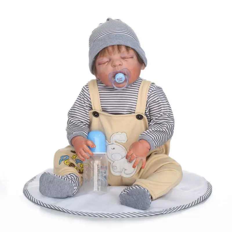 Реалистичные детские куклы Bebe Reborn силиконовые для мальчиков полное тело 22 дюйма