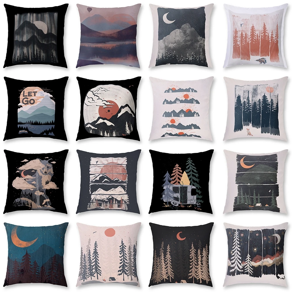 

Scenery Sun & Mountain Polyester Cushion Cover Waist Pillow Case Sofa Home Decor