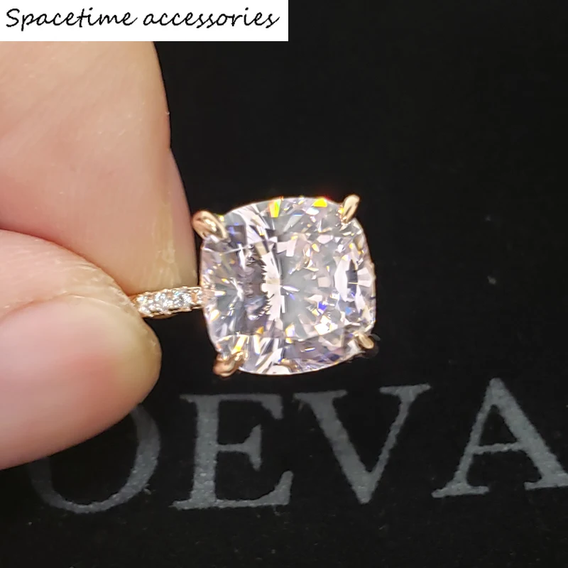 

Sterling Silver 10*10mm Pink High Carbon Diamond Rings For Women Sparkling Wedding Party Fine Jewelry Wholesale