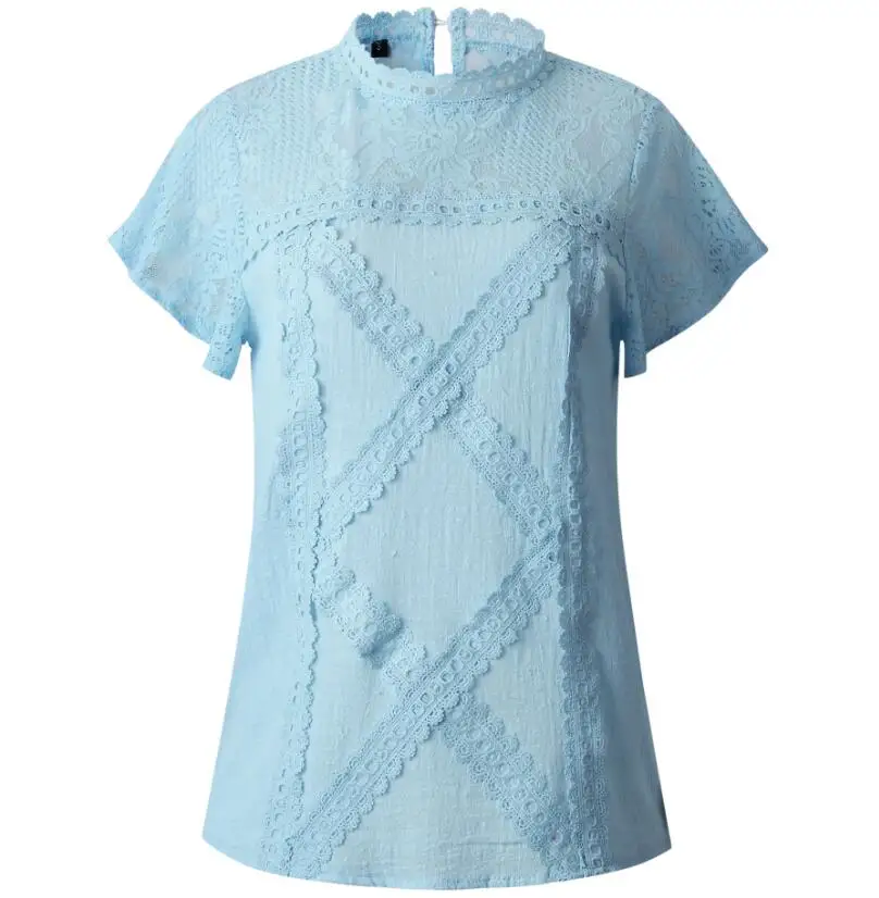 

New Summer Chiffon Tops Tees Women Blouses Plus Sizes Crotchet Boho Floral Elegant Lady Sexy Lace Casual Embellished Shirts