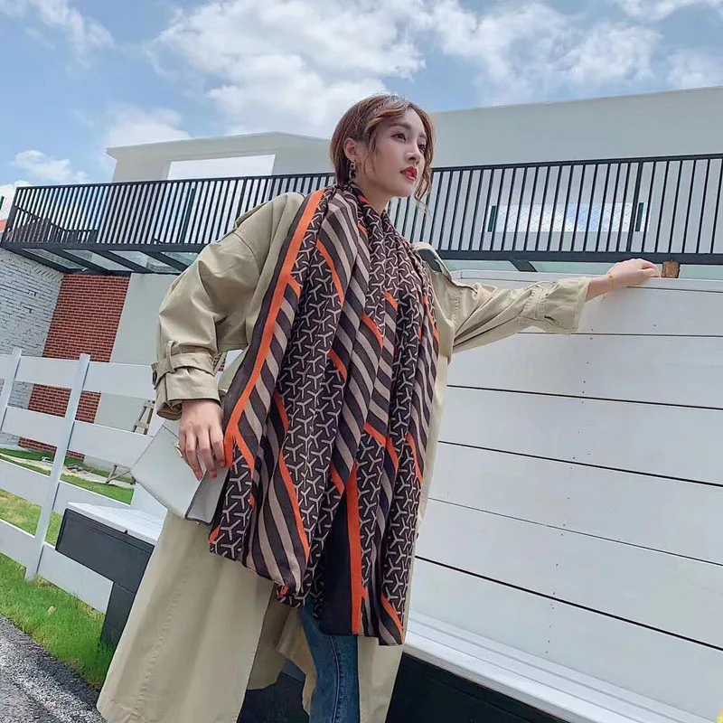 Зимние печатные толстые шарфы для женщин рябь простой хлопок мусульманский кринкл хиджаб, накидка femme, морщин полосатый шарф, головной шарф для волос