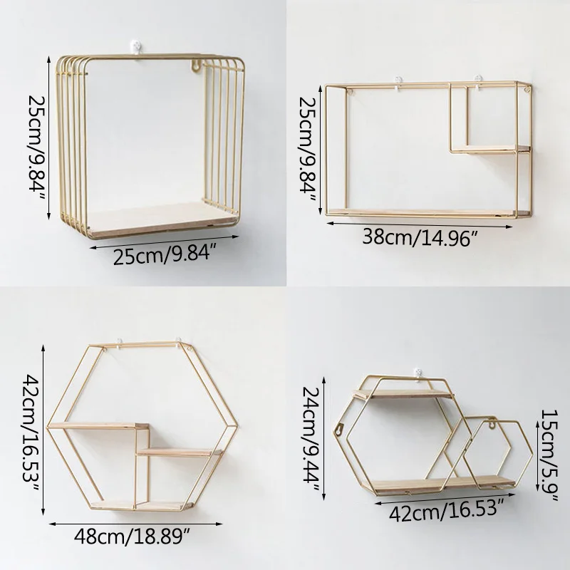 

Creative Metal Storage Rack Household Necessities Wall Decor Figurines Polygon Home Decoration Sundries Ornaments Holder Shelf
