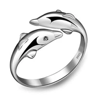 trendy double happy dolphins finger rings simple style smooth opening ring band romantic female wedding ring jewelry gifts