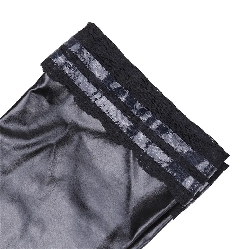 

PVC Leather Women's Lace Stockings Erotic Lingerie Thigh High Stockings Female Pole Dance Long Latex Stockings Knee High Medias