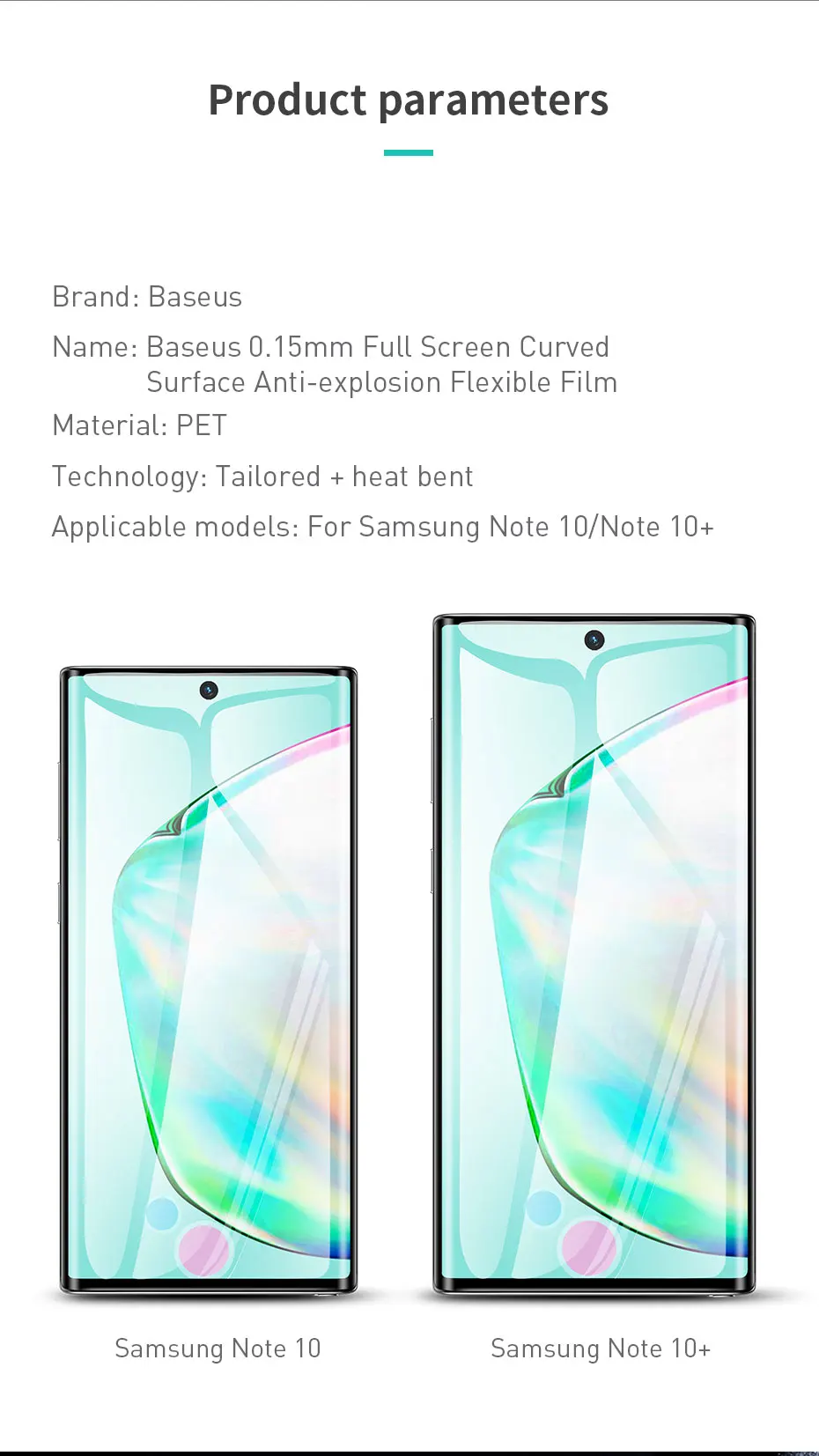 Baseus 2 шт протектор экрана для samsung Galaxy Note 10 Plus PET пленка 0,15 мм полное покрытие Передняя защитная пленка для Note 10 стекло
