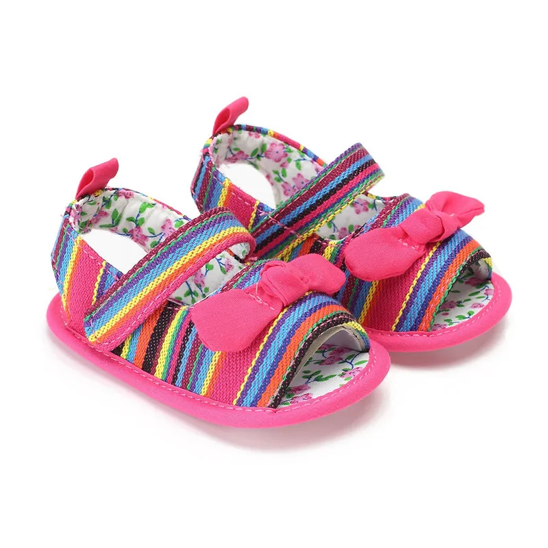 

EXCARGO 0-1 Year Old Summer Shoes Baby Rainbow Striped Sandals Soft Bottom 2020 Pink Girl Sandals Bow Flat Casual Shoes Children