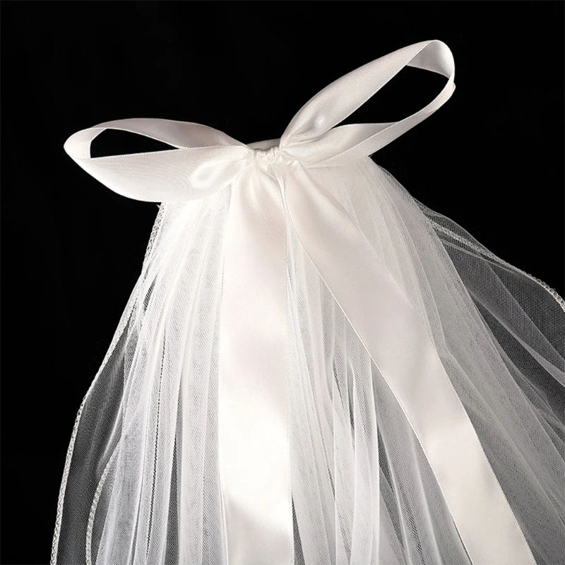 Фата свадебная с металлическими гребнями Тюлевая 2 уровня длиной до локтя для