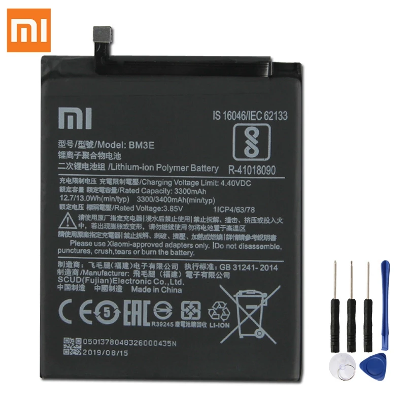 Оригинальная запасная батарея BM3E для Xiaomi 8 MI8 M8 натуральная телефона 3400