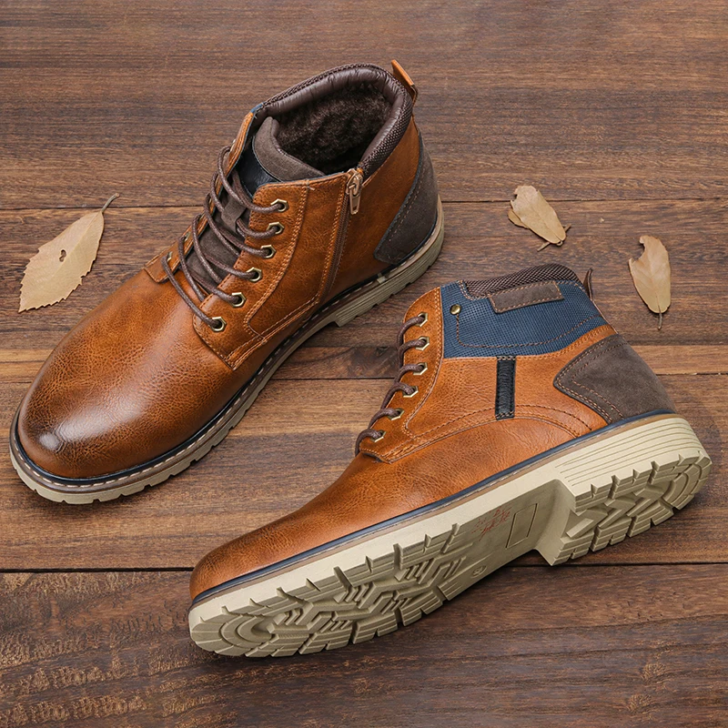 

Men's Leather Winter Boots WOOTTEN Brand Winter Boots for men size 40-46 handmade rubber Ankle boots Men Shoes #DM5252C1