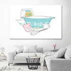 Абстрактная синяя посуда, холст, Искусственная мука, яйца, плакаты и принты, декор для ресторана и кухни, настенное искусство, картина без рамки