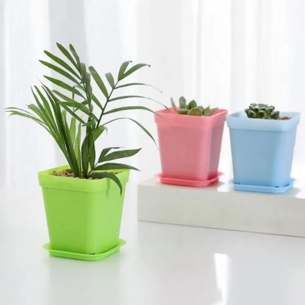 

Hot Sales Square Plastic Flower Succulent Plant Pot Planting Holder Flowerpot with Tray