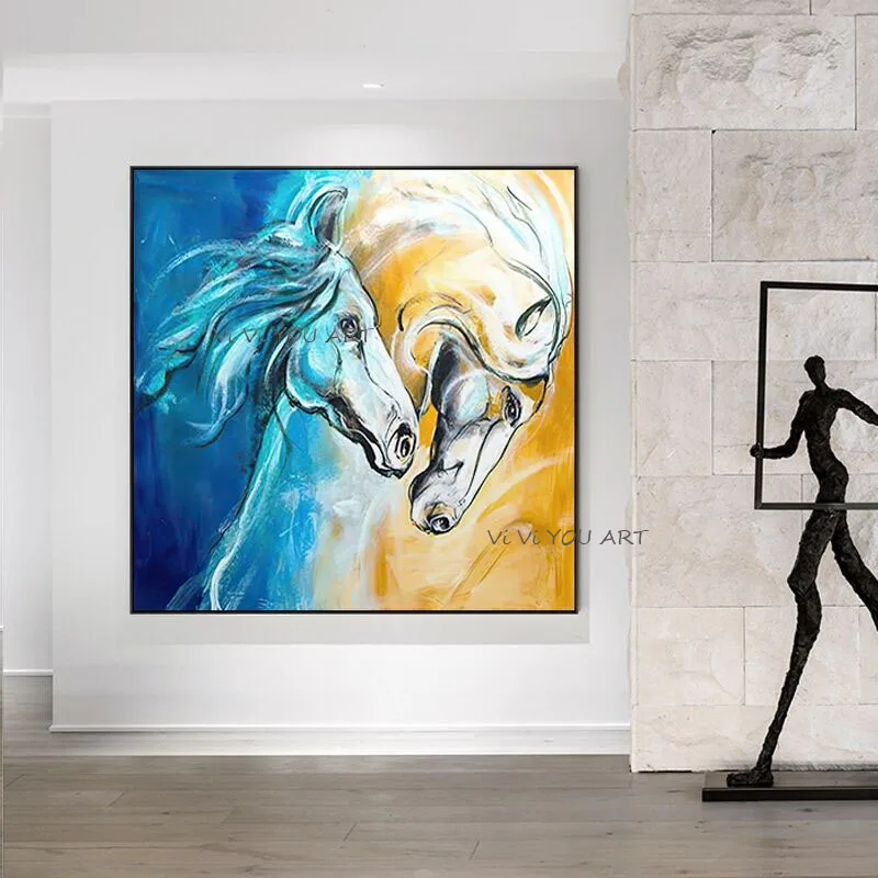 

100% искусство, модная масляная живопись, животное, украшение лошади, Новая китайская вертикальная версия, большая кабинета, вход в офис