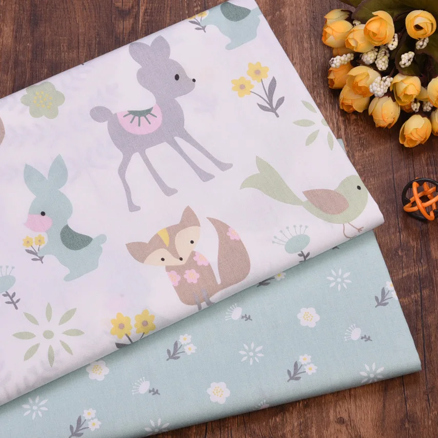 100% Cotton Fabric Diy Patchwork Quilting Handmade Baby Cloth Dress Bedding Blanket Sheets Tilda Tissus Tecidos Green Deer Fox