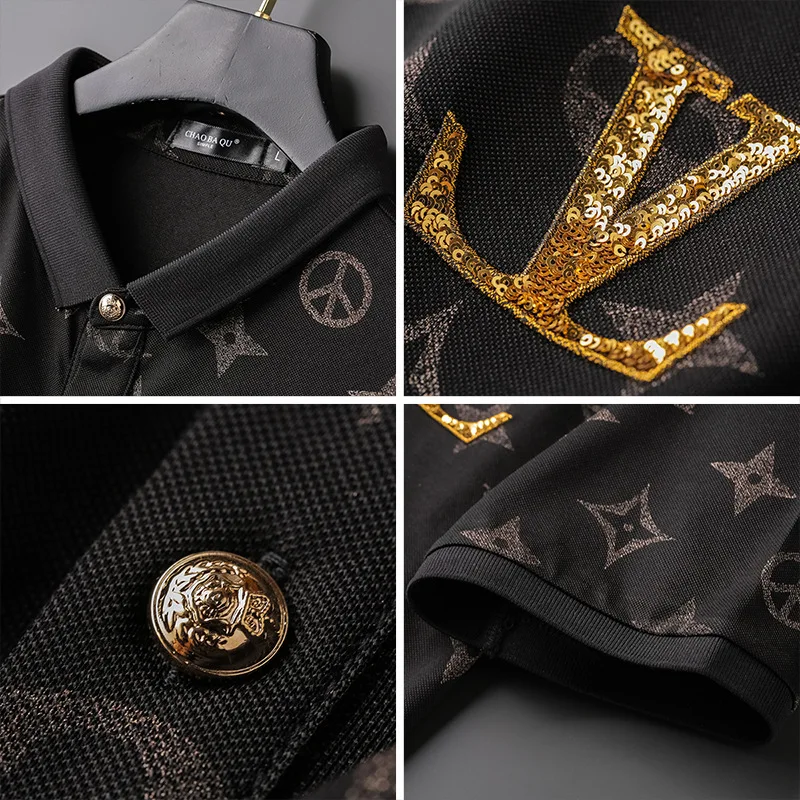 

New summer short sleeve 2021 male youth personality printed hot drill round collar half - sleeve shirt