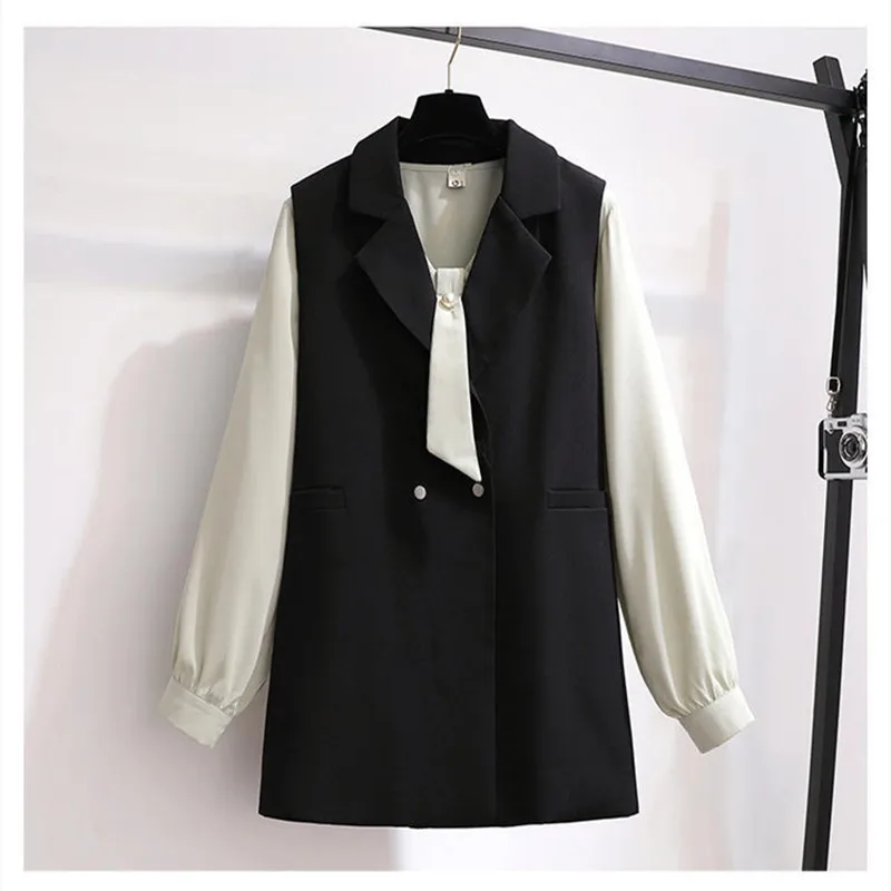 

Women 2021 Autumn Fashion Solid Black Vest Vintage Suit Collar Sleeveless Outerwear Chic Veste Femme