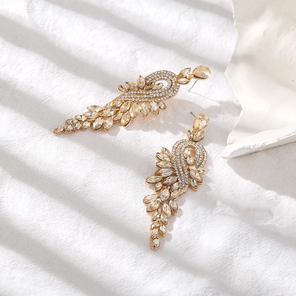 Женские серьги подвески Yhpup элегантные с листьями и стразами свадебные на