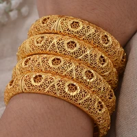 4pcsset women bracelets middle east arab dubai bangles african 24k gold color bride jewellery party gift