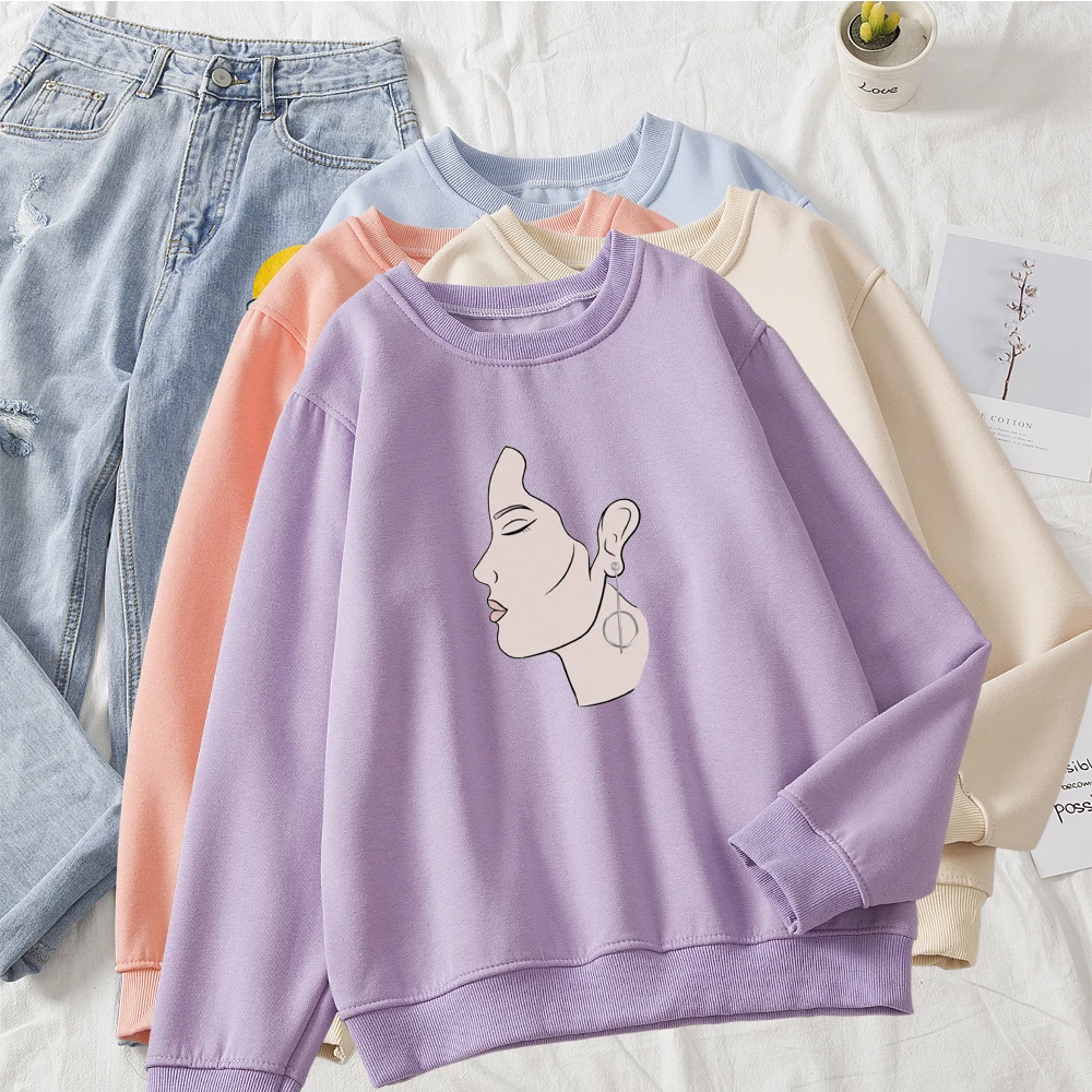 Модные художественные толстовки в стиле K POP топы Харадзюку с абстрактным лицом