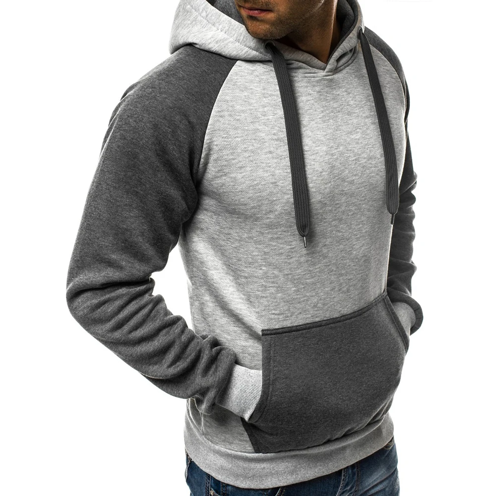 

Cofekate Drawstring Men Color Patchwork Hoodies Casual Long Sleeve Hooded Sweatshirt Plus Size Pocket Pullover Men Clothing