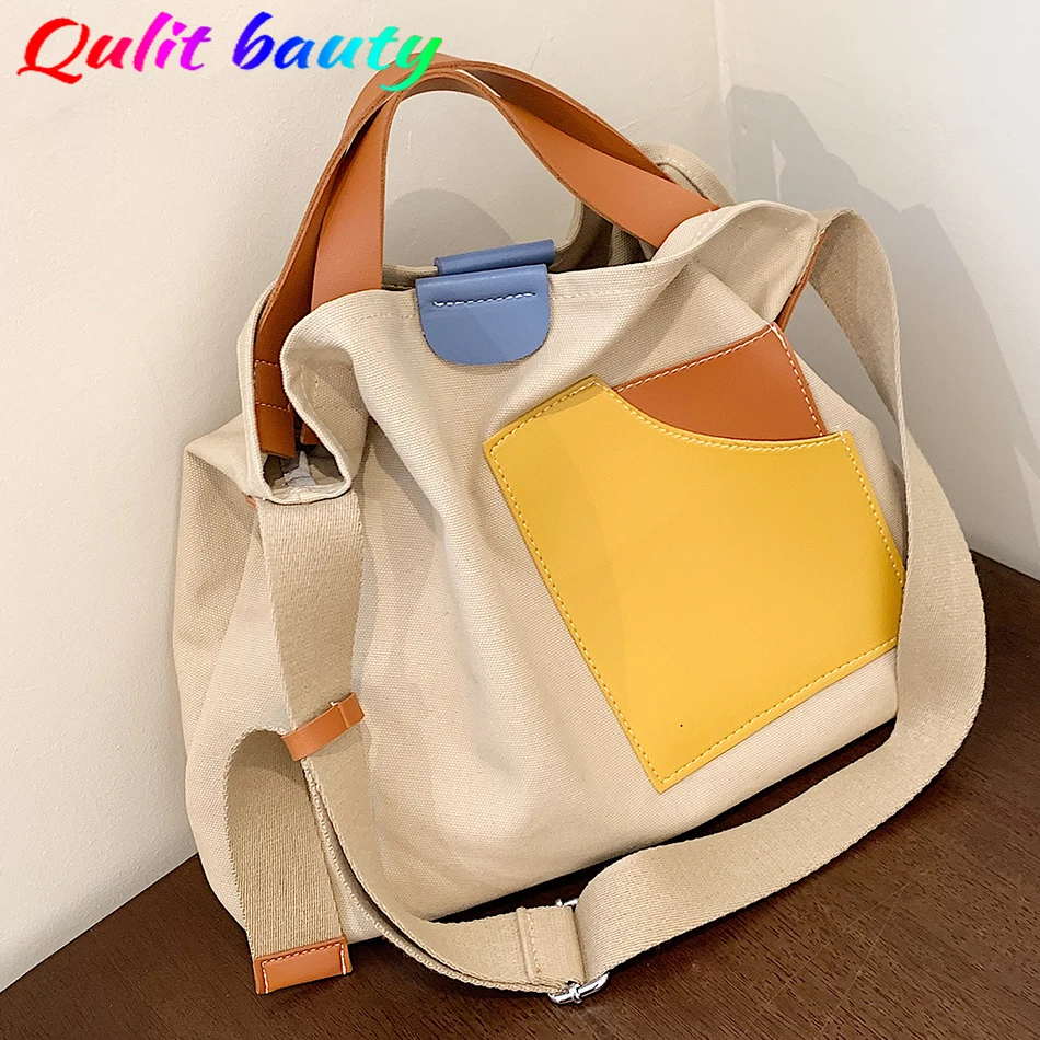 

Fashion Panelled Canvas Large Capacity Tote Women Handbags Purses and Handbags Designer Lady Shopper Bag Big Female Purses 2021